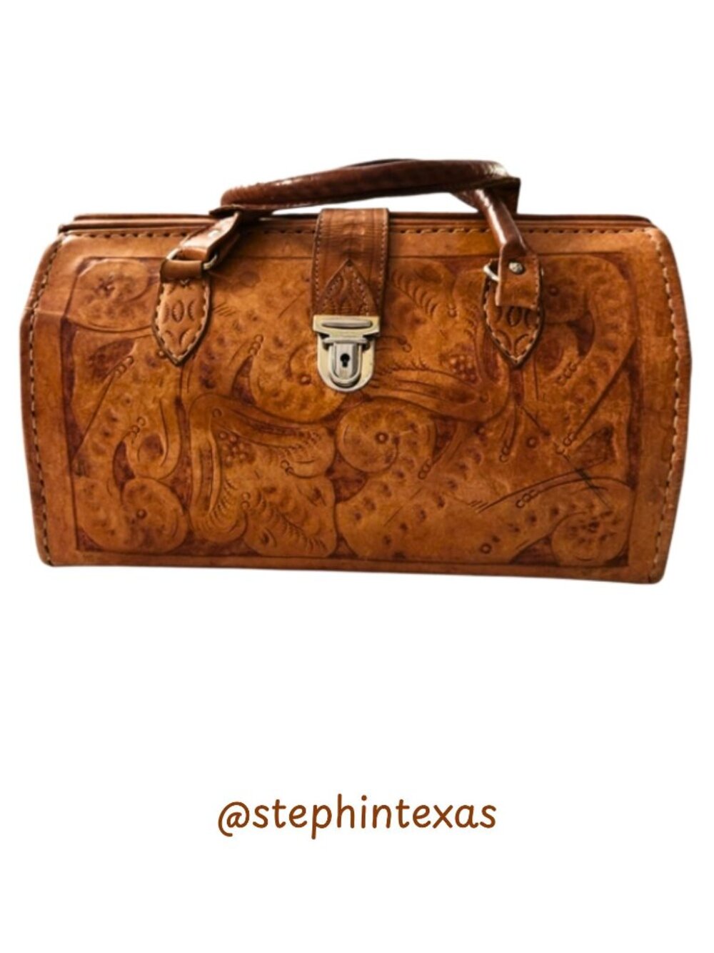 VTG MR Canoa Industria Argentina Hand-Tooled Leather Purse Doctor Bag